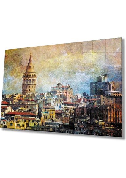 Sulu Boya İstanbul Galata Kulesi Cam Tablo