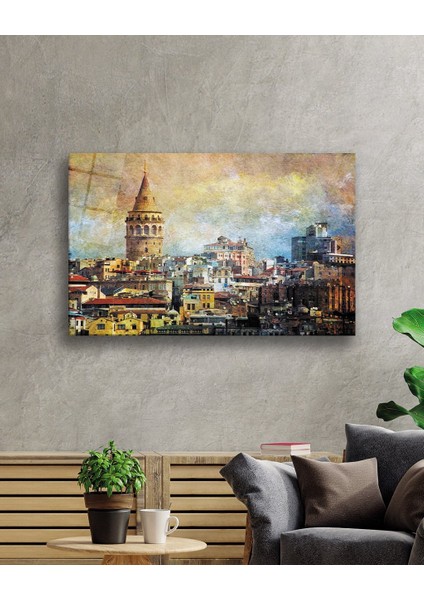 Sulu Boya İstanbul Galata Kulesi Cam Tablo fiyatları