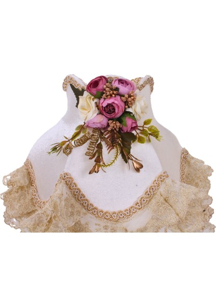 Ekru Kadife Kaplı Dantel Süsleme Gold-Şeffaf Sarkan Vintage Abajur 30X50CM AB1007 fiyatları