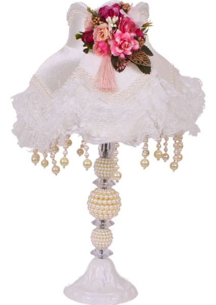 Ekru Kadife Fuşya Çiçek Süsleme Kaplı Dantel Süsleme Sarkan Vintage Abajur 30X50CM AB1008 fiyatları