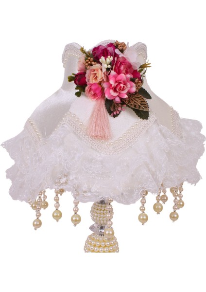 Ekru Kadife Fuşya Çiçek Süsleme Kaplı Dantel Süsleme Sarkan Vintage Abajur 30X50CM AB1008 modelleri