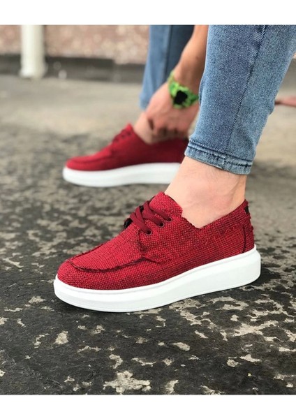 Bağcıklı Rahat Taban Keten Bordo Erkek Spor Klasik Ayakkabı