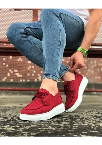 Bağcıklı Rahat Taban Keten Bordo Erkek Spor Klasik Ayakkabı