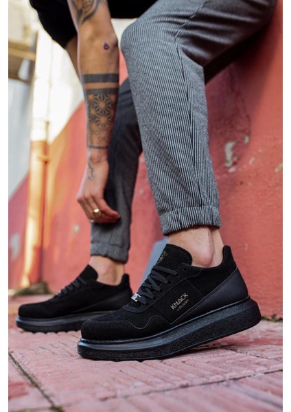 Bağcıklı Süet Ortopedik Yüksek Taban Siyah (Siyah ) Erkek Günlük Sneaker Ayakkabı