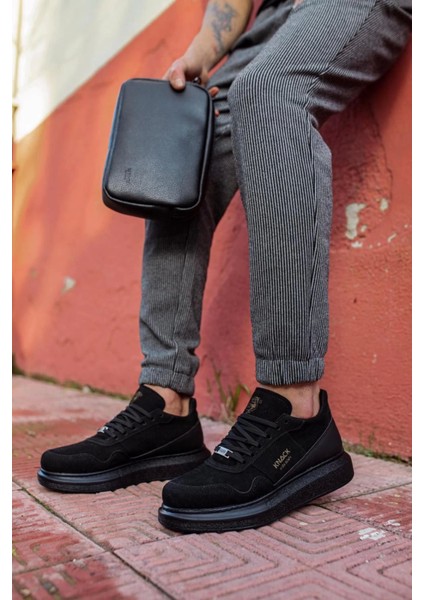 Bağcıklı Süet Ortopedik Yüksek Taban Siyah (Siyah ) Erkek Günlük Sneaker Ayakkabı