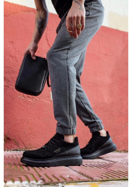 Bağcıklı Süet Ortopedik Yüksek Taban Siyah (Siyah ) Erkek Günlük Sneaker Ayakkabı