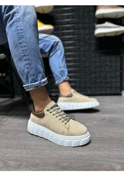 Bağcıklı Süet Ortopedik Yüksek Taban Vizon Süet Erkek Günlük Sneaker Ayakkabı