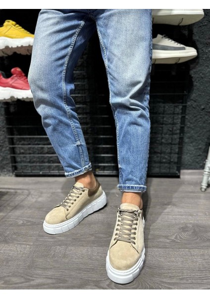 Bağcıklı Süet Ortopedik Yüksek Taban Vizon Süet Erkek Günlük Sneaker Ayakkabı
