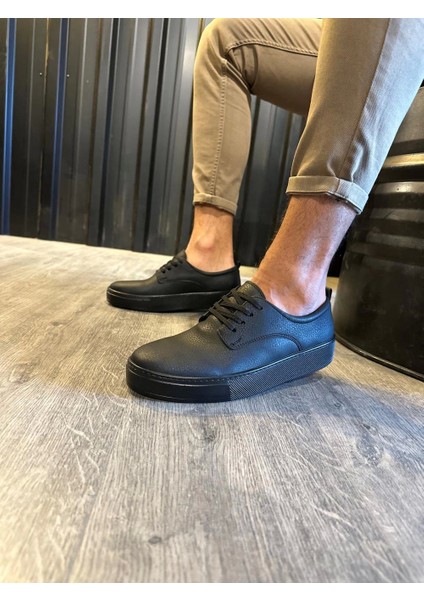 Bağcıklı Cilt Deri Ortopedik Taban Siyah (Siyah ) Erkek Casual Günlük Ayakkabı