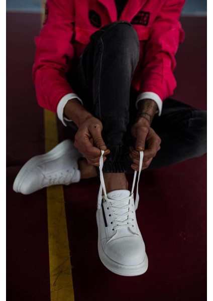 Bağcıklı Fermuarlı Cilt Deri Ortopedik Yüksek Taban Beyaz Erkek Günlük Sneaker Ayakkabı fiyatları