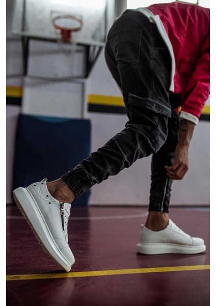 Bağcıklı Fermuarlı Cilt Deri Ortopedik Yüksek Taban Beyaz Erkek Günlük Sneaker Ayakkabı modelleri