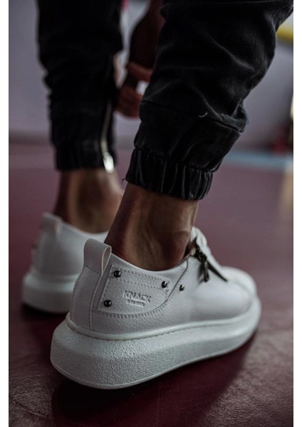 Bağcıklı Fermuarlı Cilt Deri Ortopedik Yüksek Taban Beyaz Erkek Günlük Sneaker Ayakkabı indirimleri