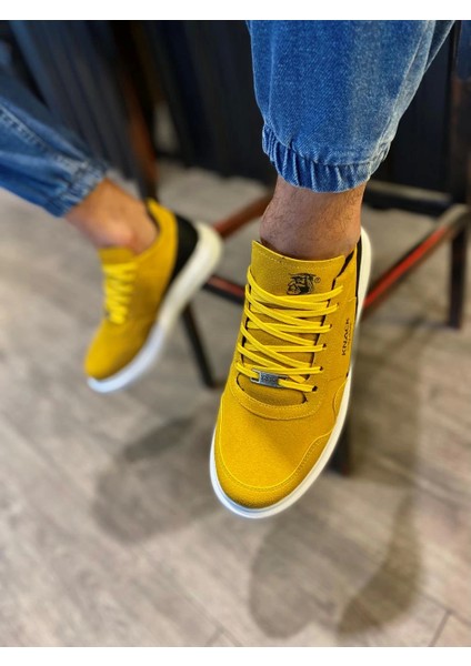 Bağcıklı Süet Ortopedik Yüksek Taban Sarı Erkek Günlük Sneaker Ayakkabı fiyatları