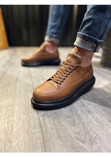 Bağcıklı Cilt Deri Ortopedik Taban Taba (Siyah ) Erkek Günlük Sneaker Ayakkabı