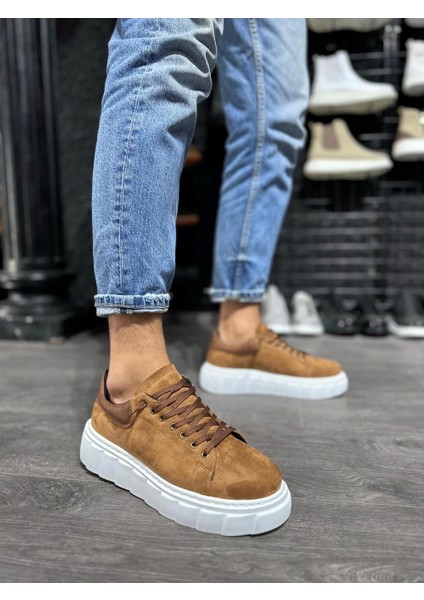 Bağcıklı Süet Ortopedik Yüksek Taban Taba Erkek Günlük Sneaker Ayakkabı
