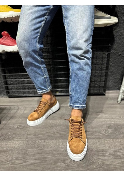 Bağcıklı Süet Ortopedik Yüksek Taban Taba Erkek Günlük Sneaker Ayakkabı