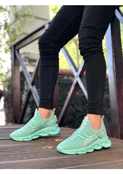 Bağcıklı Yüksek Tasarım Taban Tarz Sneakers Cırt Detaylı Mint Yeşili Erkek Spor Ayakkabısı