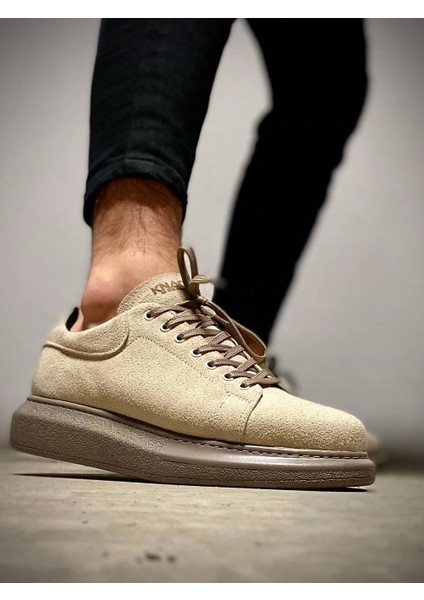 Bağcıklı Süet Ortopedik Yüksek Taban Vizon Süet Erkek Günlük Sneaker Ayakkabı