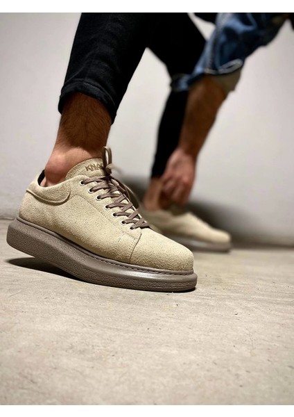 Bağcıklı Süet Ortopedik Yüksek Taban Vizon Süet Erkek Günlük Sneaker Ayakkabı