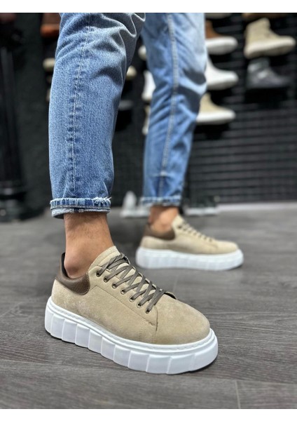 Bağcıklı Süet Ortopedik Yüksek Taban Vizon Süet Erkek Günlük Sneaker Ayakkabı