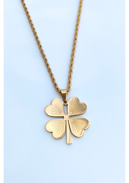 Gold Çelik Burma Zincirli Yonca Model Kadın Kolye fırsatları