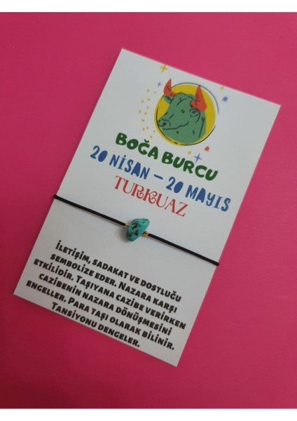 Sertifikalı Boğa Burcu Turkuaz Doğal Taşlı Ip Burç Bilekliği