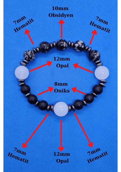 Sertifikalı Doğal Taş Obsidyen & Opal & Hematit & Oniks Taşı Bileklik