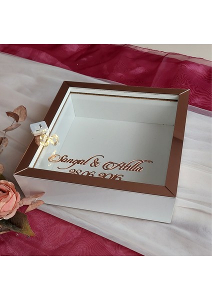 25X25 cm Ledli Isimli Beyaz-Rose Yarı Pleksi Kaplamalı Derin Anı Çerçevesi! Gül Kutusu! modelleri