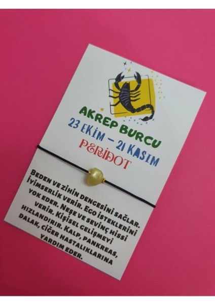 Sertifikalı Akrep Burcu Peridot Doğal Taşlı Ip Burç Bilekliği