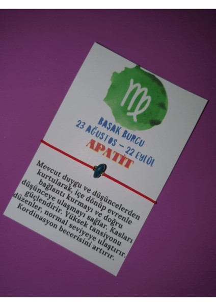 Sertifikalı Başak Burcu Apatit Doğal Taşlı Ip Burç Bilekliği