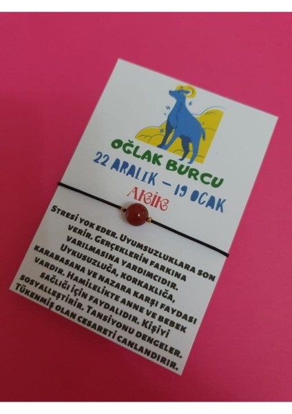 Sertifikalı Oğlak Burcu Akik Doğal Taş Ip Burç Bilekliği