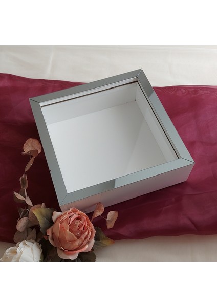 25X25 cm Beyaz-Füme Yarı Pleksi Kaplamalı Derin Anı Çerçevesi! Gül Kutusu! Ledsiz Isimsiz