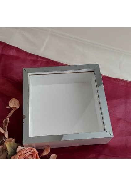 25X25 cm Beyaz-Füme Yarı Pleksi Kaplamalı Derin Anı Çerçevesi! Gül Kutusu! Ledsiz Isimsiz