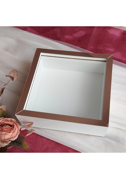 25X25 cm Beyaz-Rose Yarı Pleksi Kaplamalı Derin Anı Çerçevesi! Gül Kutusu! Ledsiz Isimsiz