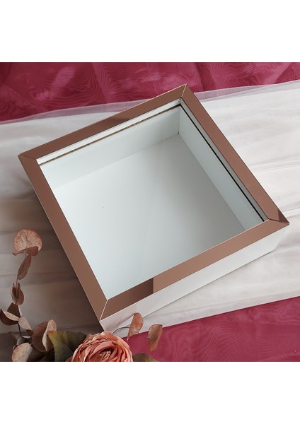 25X25 cm Beyaz-Rose Yarı Pleksi Kaplamalı Derin Anı Çerçevesi! Gül Kutusu! Ledsiz Isimsiz