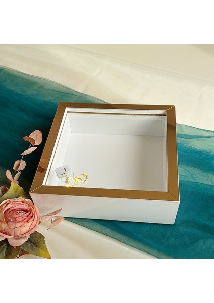 25X25 cm Ledli Beyaz-Bronz Yarı Pleksi Kaplamalı Derin Anı Çerçevesi! Gül Kutusu! Isimsiz