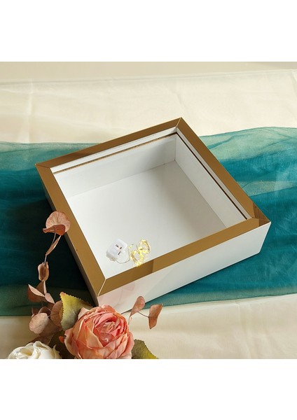 25X25 cm Ledli Beyaz-Bronz Yarı Pleksi Kaplamalı Derin Anı Çerçevesi! Gül Kutusu! Isimsiz