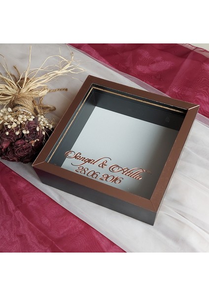 25X25 cm Isimli Siyah-Rose Yarı Pleksi Kaplamalı Derin Anı Çerçevesi! Gül Kutusu! Ledsiz