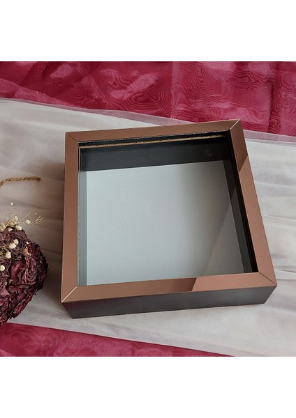 25X25 cm Siyah-Rose Yarı Pleksi Kaplamalı Derin Anı Çerçevesi! Gül Kutusu! Ledsiz Isimsiz