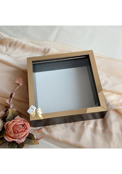 25X25 cm Ledli Siyah-Gold Yarı Pleksi Kaplamalı Derin Anı Çerçevesi! Gül Kutusu! Isimsiz!