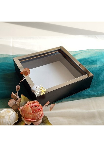 25X25 cm Ledli Siyah-Gümüş Yarı Pleksi Kaplamalı Derin Anı Çerçevesi! Gül Kutusu! Isimsiz!