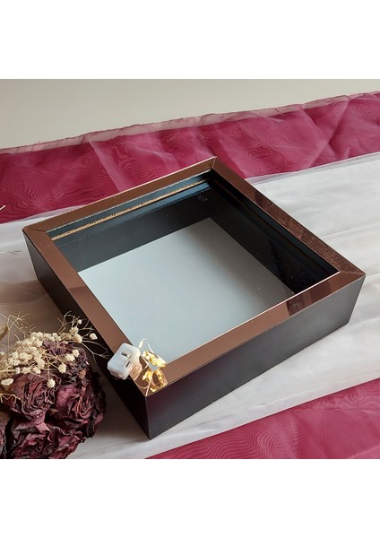25X25 cm Ledli Siyah-Rose Yarı Pleksi Kaplamalı Derin Anı Çerçevesi! Gül Kutusu! Isimsiz!