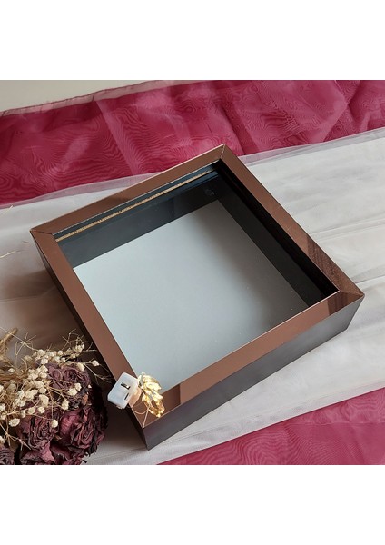 25X25 cm Ledli Siyah-Rose Yarı Pleksi Kaplamalı Derin Anı Çerçevesi! Gül Kutusu! Isimsiz!