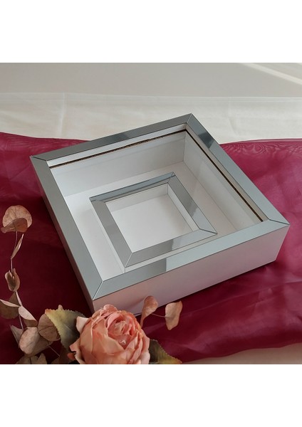 25X25 cm Fotoğraf Bölümlü Beyaz-Füme Yarı Pleksi Kaplamalı Derin Anı Çerçevesi! Gül Kutusu! Ledsiz Isimsiz