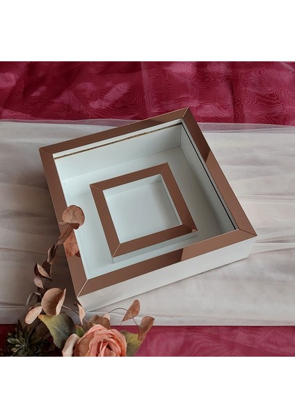 25X25 cm Fotoğraf Bölümlü Beyaz-Rose Yarı Pleksi Kaplamalı Derin Anı Çerçevesi! Gül Kutusu! Ledsiz Isimsiz
