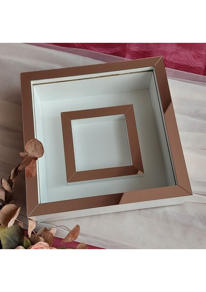 25X25 cm Fotoğraf Bölümlü Beyaz-Rose Yarı Pleksi Kaplamalı Derin Anı Çerçevesi! Gül Kutusu! Ledsiz Isimsiz modelleri