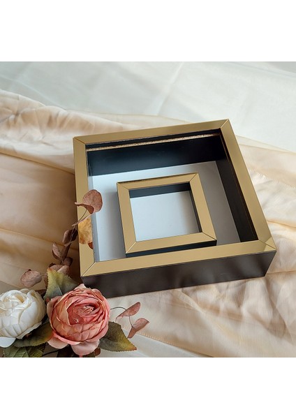 25X25 cm Fotoğraf Bölümlü Siyah-Gold Yarı Pleksi Kaplamalı Derin Anı Çerçevesi! Gül Kutusu! Ledsiz Isimsiz