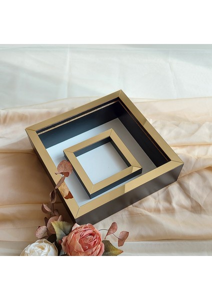 25X25 cm Fotoğraf Bölümlü Siyah-Gold Yarı Pleksi Kaplamalı Derin Anı Çerçevesi! Gül Kutusu! Ledsiz Isimsiz modelleri