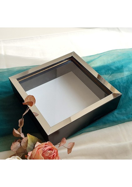 25X25 cm Fotoğraf Bölümlü Siyah-Gümüş Yarı Pleksi Kaplamalı Derin Anı Çerçevesi! Gül Kutusu! Ledsiz Isimsiz
