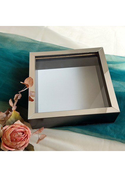 25X25 cm Fotoğraf Bölümlü Siyah-Gümüş Yarı Pleksi Kaplamalı Derin Anı Çerçevesi! Gül Kutusu! Ledsiz Isimsiz modelleri